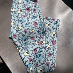 LuLaRoe Women's Floral Black Elastic Waist Leggings Size T/C Tall Curvy