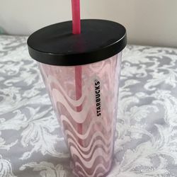 Starbucks 24oz Pink Wavy Lines Cold Cup Tumbler Spring Collection 2018