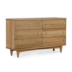 William Mid Century Modern Brown Oak Wood 6 Drawer Double Dresser
