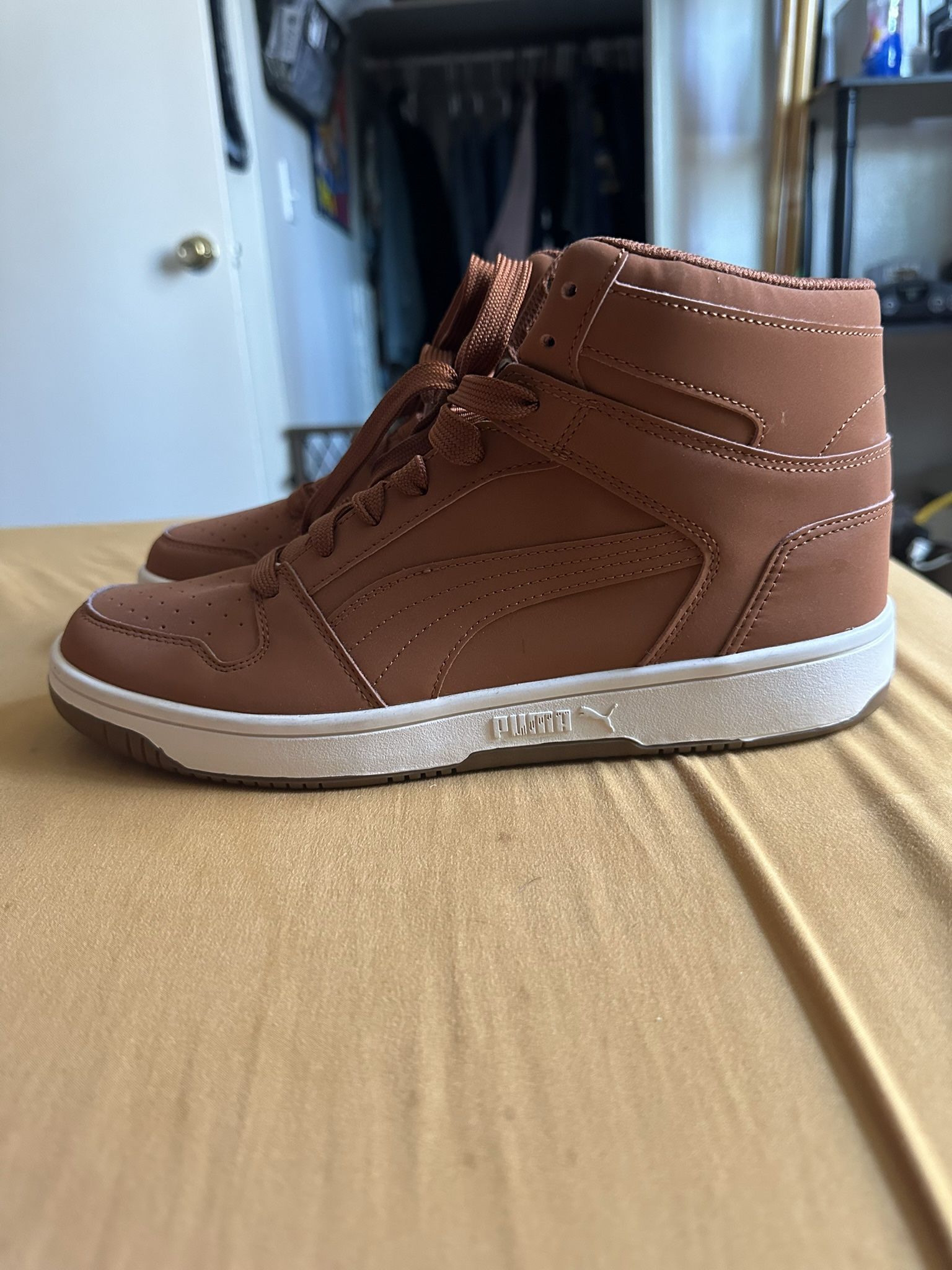 Brown Puma Rebound Layups High Top Sneakers