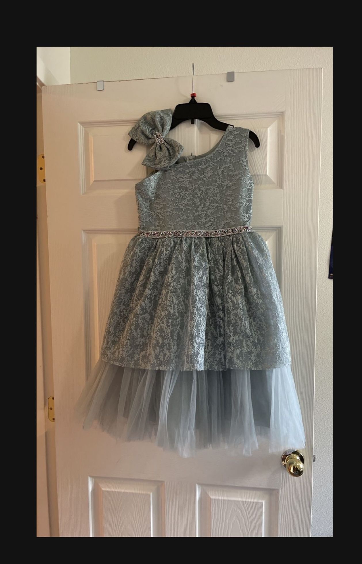 Sage Green Dress With Bow, Sequins, And Headband Size 10