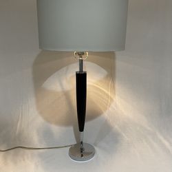 Vintage Brushed Silver/ Chrome and Ribbed Mahogany Table Lamp