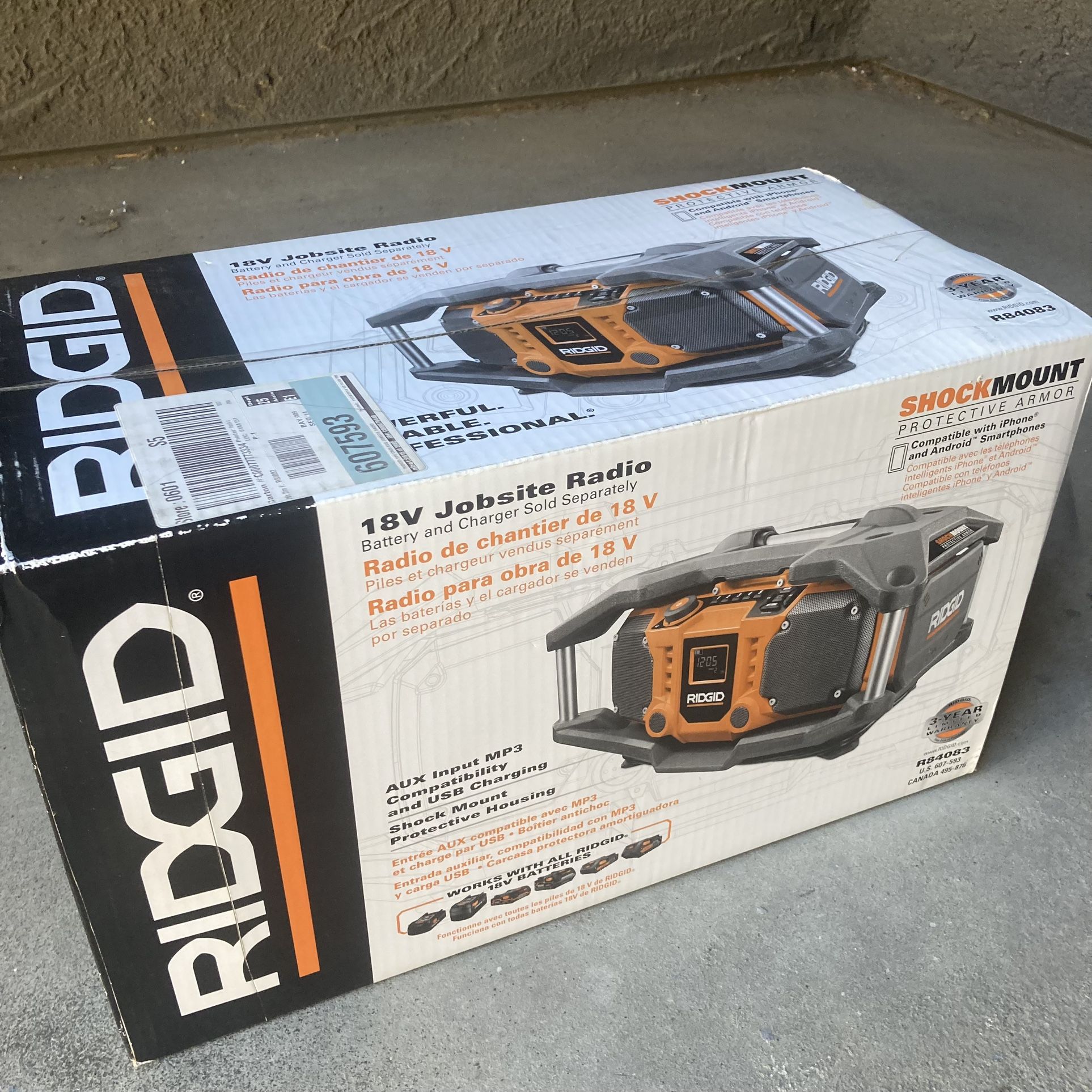 Rigid Jobsite Radio With Shock Mount Technology. You Will Not Find This Radio New In The Box For $149. This Is In A Factory Sealed Never Open Box.