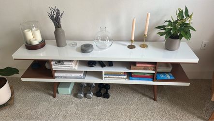 Wade Logan Michaelson TV Stand – White Gloss/Maple Cream – $275