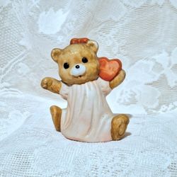 Sweet Porcelain Bear figurine holding red heart, Made in Taiwan R.O.C., 3"x2.5"