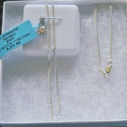 .925 STERLING SILVER CUBAN CURB CHAIN/NECKLACE WITH MOISSANITE PENDANT 