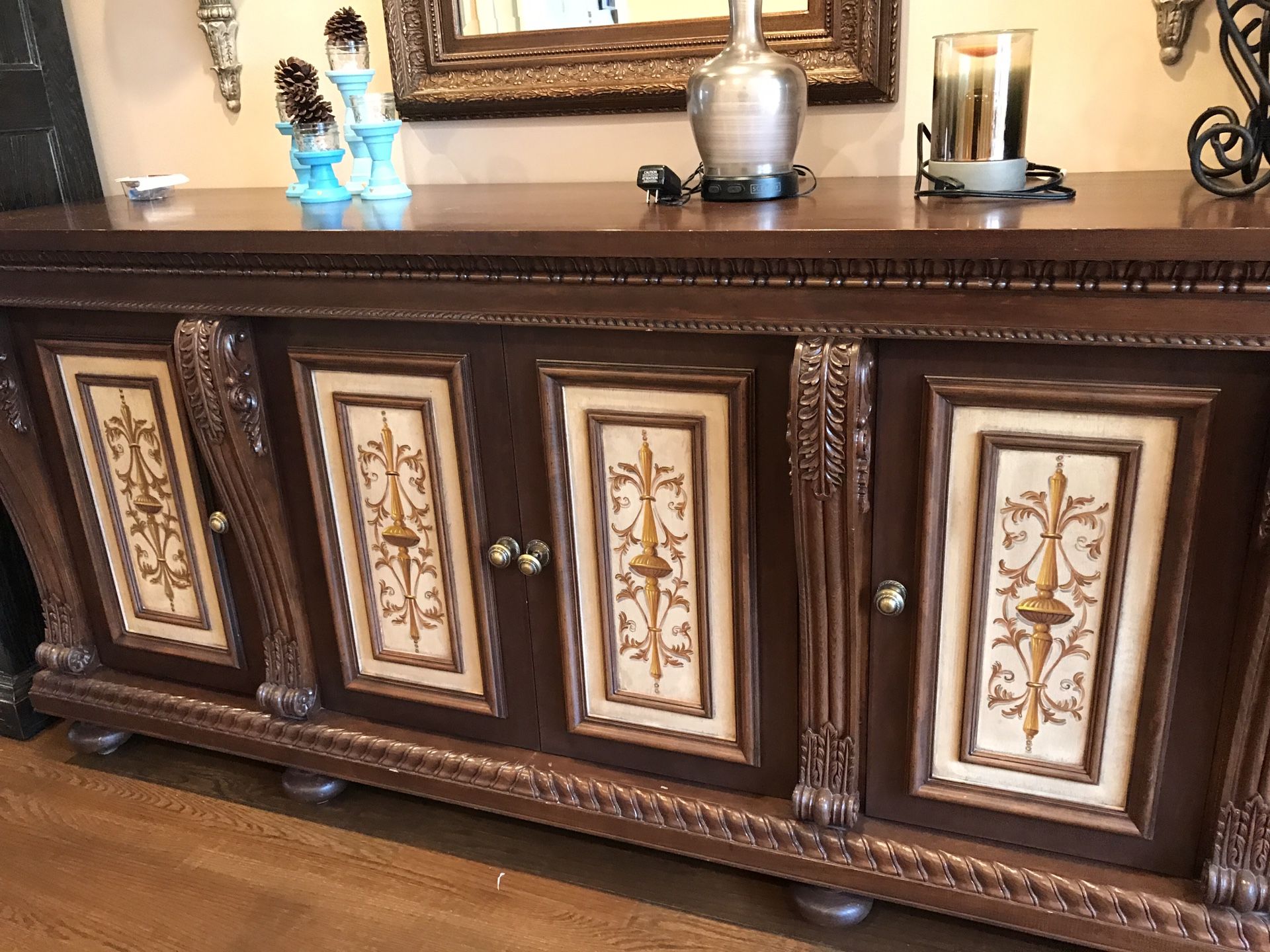 Dining room buffet with painted door panels