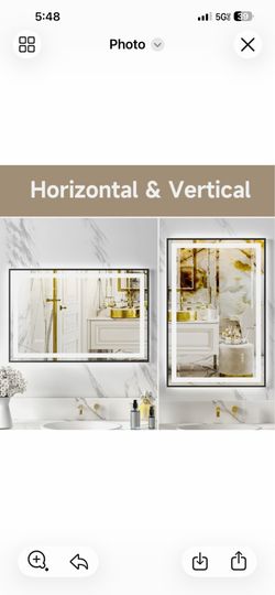 24x36 Bathroom Mirror Gold Tempered Mirror with Dual LED Light Strips Front and Back Lighting I have Gold and black and Frameless( TBA-Gold-2436)