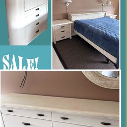 8 Piece King Size Bedroom Set White Wood Sale 