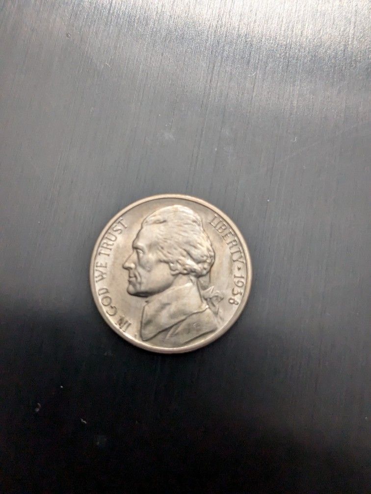 1938s Key Date Jefferson Nickel Coin Mint State