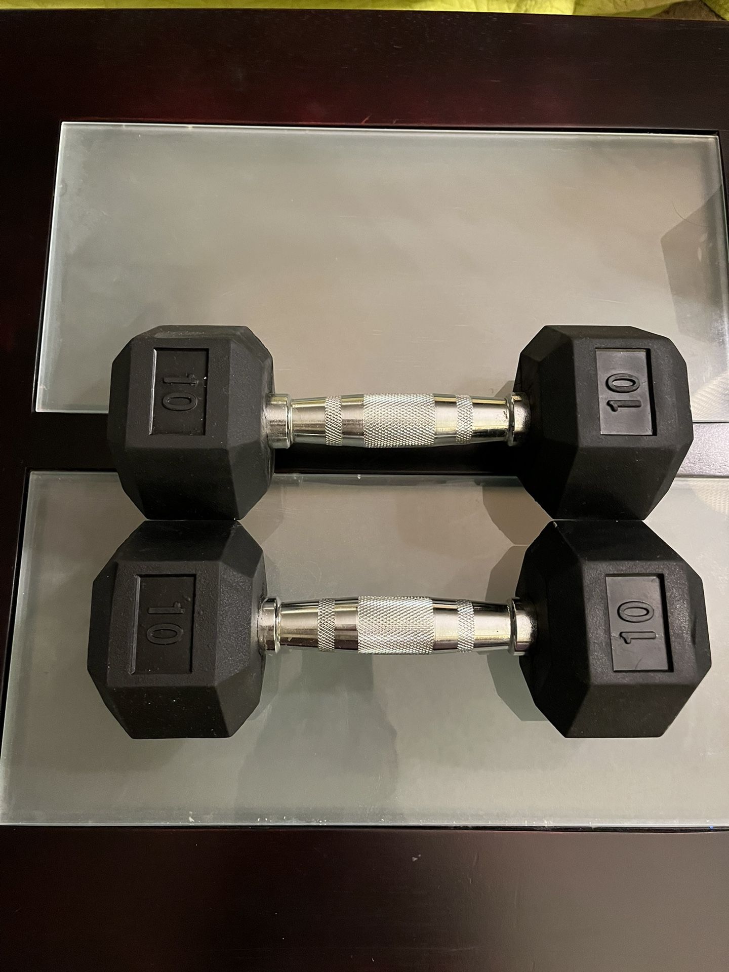 Hexagonal Cast Exercise 10lb Dumbbell Weights w/Contoured Grips