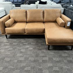 Modern Tan Camel Sectional Chaise 