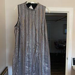 Woman’s Black and Silver Sequined Stripe Dress 