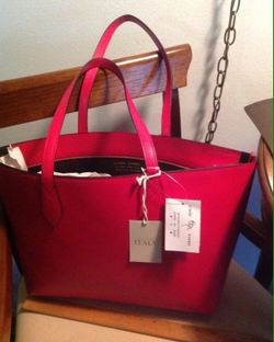 Cuir Rose Genuine Natural Leather Red Tote Handbag Hand made in Italy MSRP $190 NEW!