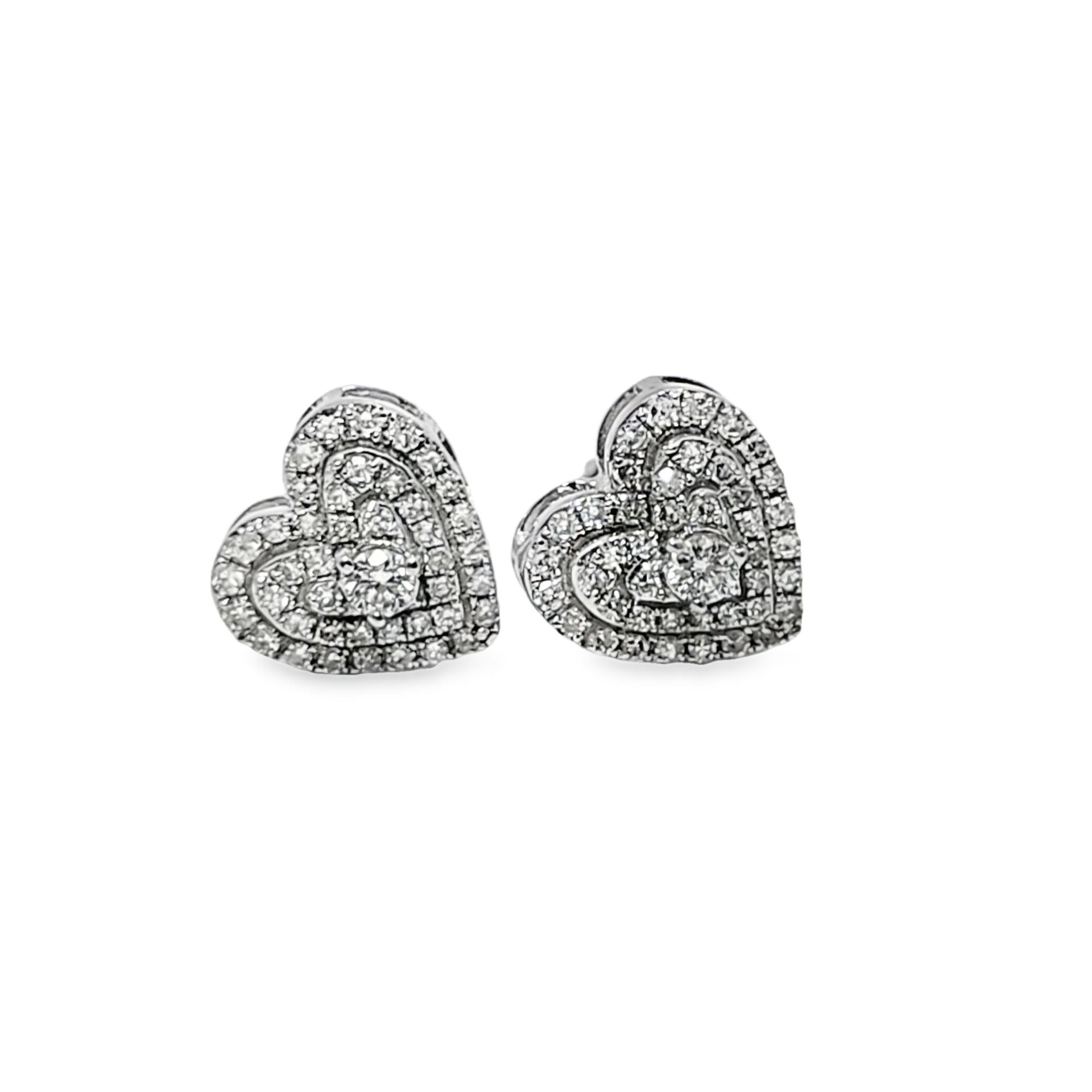 10k White Gold Diamond  Heart Stud Earrings  0.27 CTW