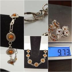 925 Sterling  Silver bracelet, 9.73g Sz7.5"in, Pretty Style, #696
