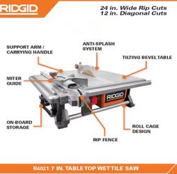 7” Portable Wet Tile Saw Rigid