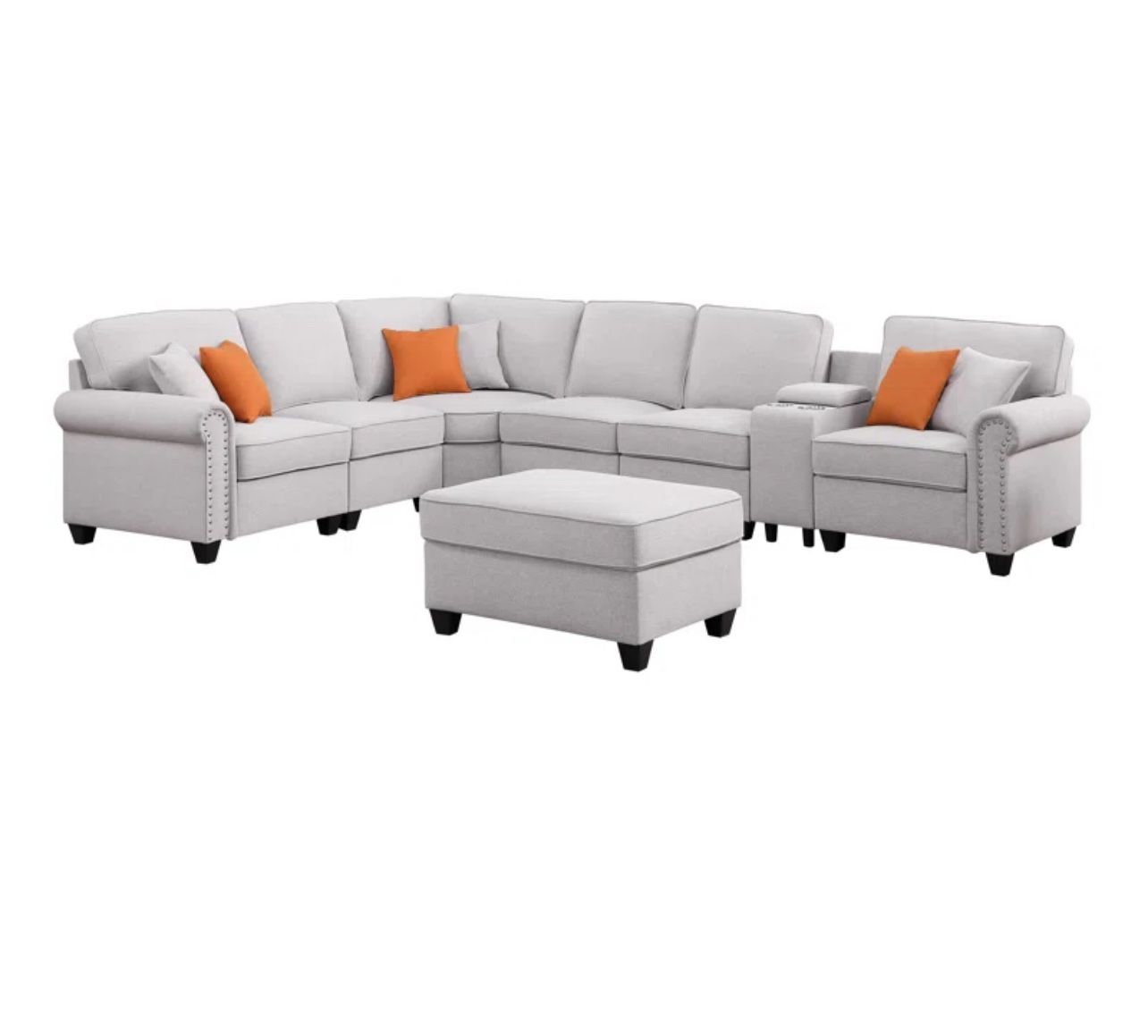 Sectional Couch With Ottoman (light Grey)