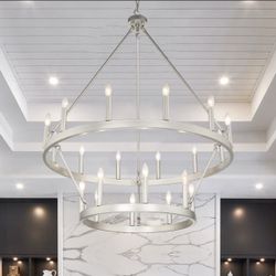 20 Light Candle Style Wagon Wheel Chandelier - 39.75"x39.75"x50"