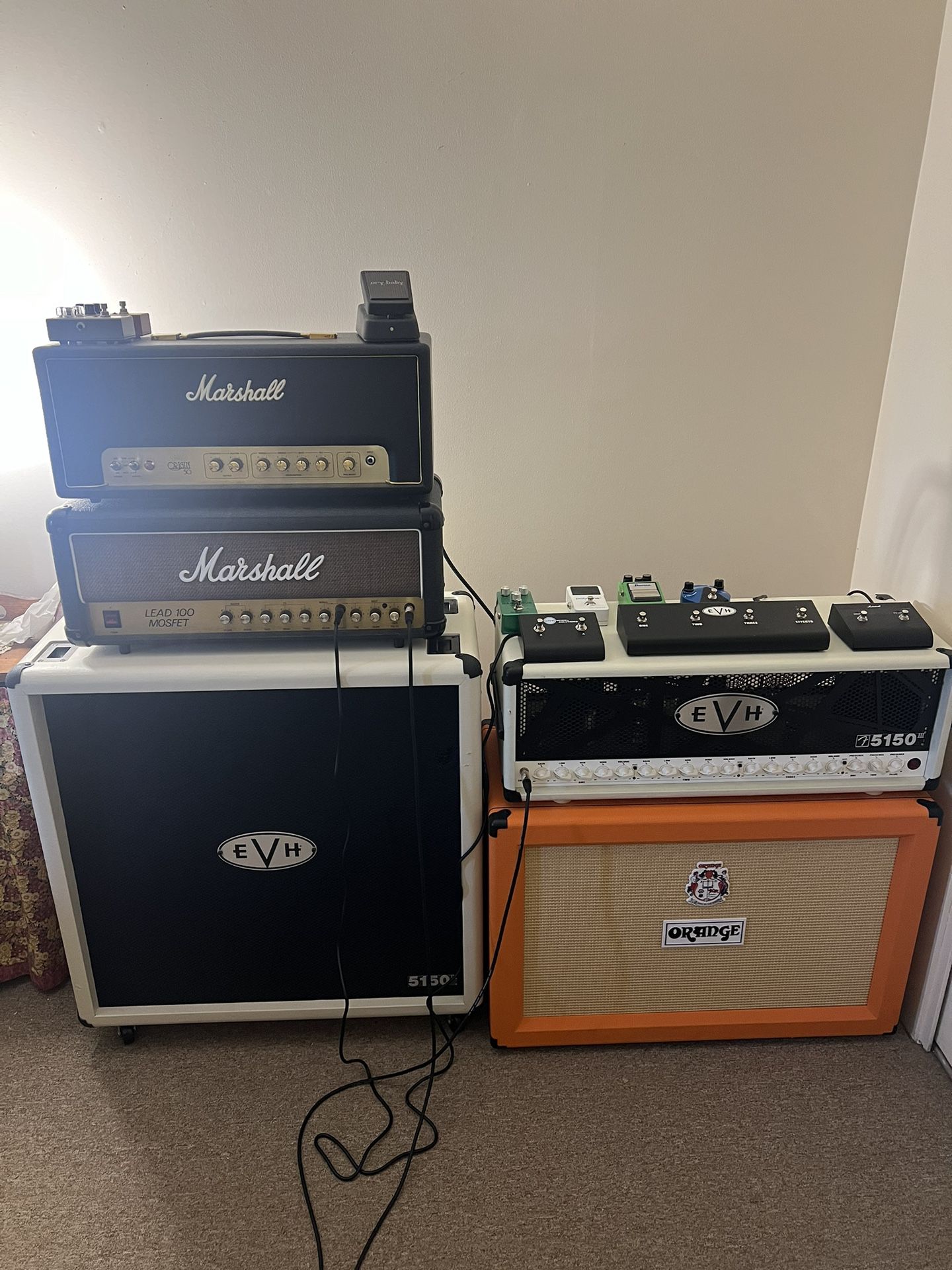 EVH 5150 100W Amp And 4X12 EVH Cabinet, Marshall 100W and 50W Amps, Orange 2x12 Cabinet