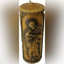 RARE Fine Art Wax Candle Virgin Mary Baby Jesus Christ Vintage Antique Original German Germany 9 INCHES TALL Collectible Etched Sculpture