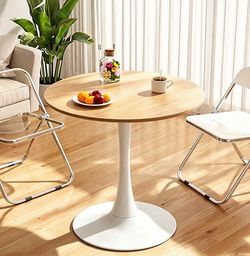 27.5” Round Tulip Dining Table, Mid Century Modern Style, Oak