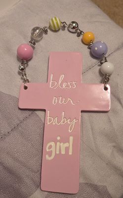 Bless Our Baby Girl Pink Cross Ornament