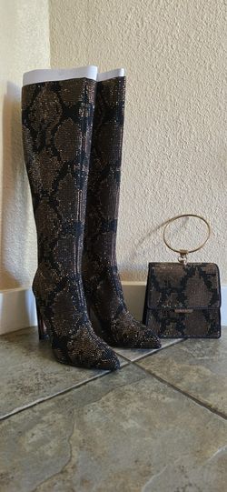 ALDO New With Tags Snake Skin Rhinestone Boots And Purse