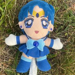 Vintage Sailor Moon Mercury Plush Toy Sailor 2000 Stuffed Doll Blue 7” Irwin