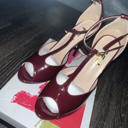Burgundy Patent Leather Peep Toe T Strap Sexy High Heels Shoes US 10