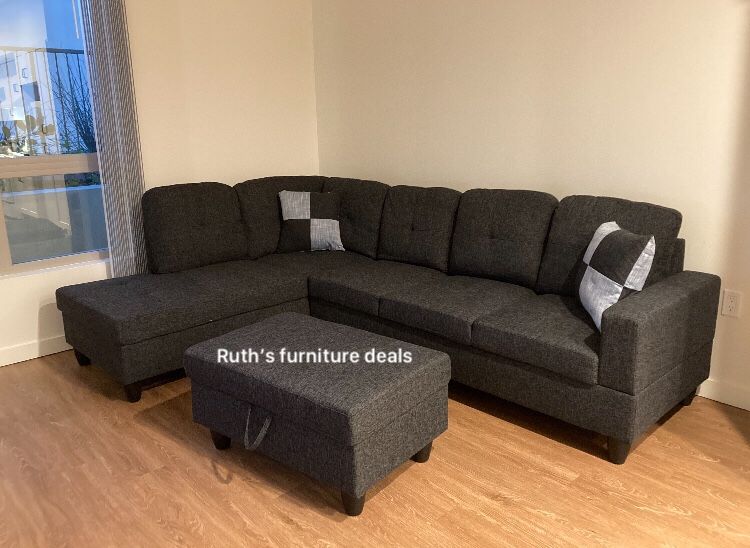 Charcoal Sectional Sofa With Storage Ottoman 