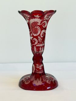 19th Century Egermann Bohemian Ruby Red Cut-to-Clear Glass Trumpet  Vase