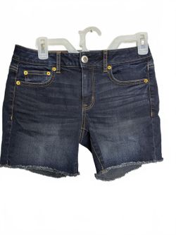 American Eagle Boy Midi Dark Wash Super Stretch Denim Cutoff Shorts Size 0