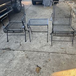 Wrought Iron Small Table with 2 Rocker Chairs 