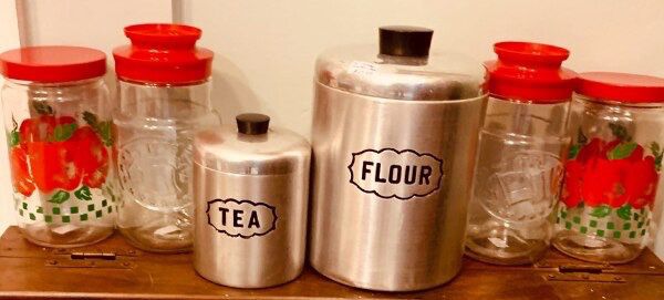 Pair of retro vintage aluminum kitchen canisters