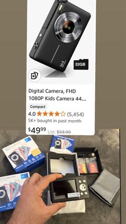 Digital Camera-56MP FHD 1080P Cameras for Photography-Autofocus Point and Shoot Vlogging Camera with 16X Zoom, 32GB TF Card, 2 Batteries,Lanyard- Comp
