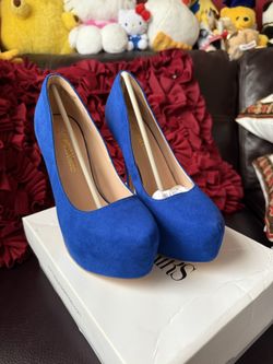 DREAM PAIRS Women's Party Sexy Platform Nightclub Shoes size 7 Blue Suede