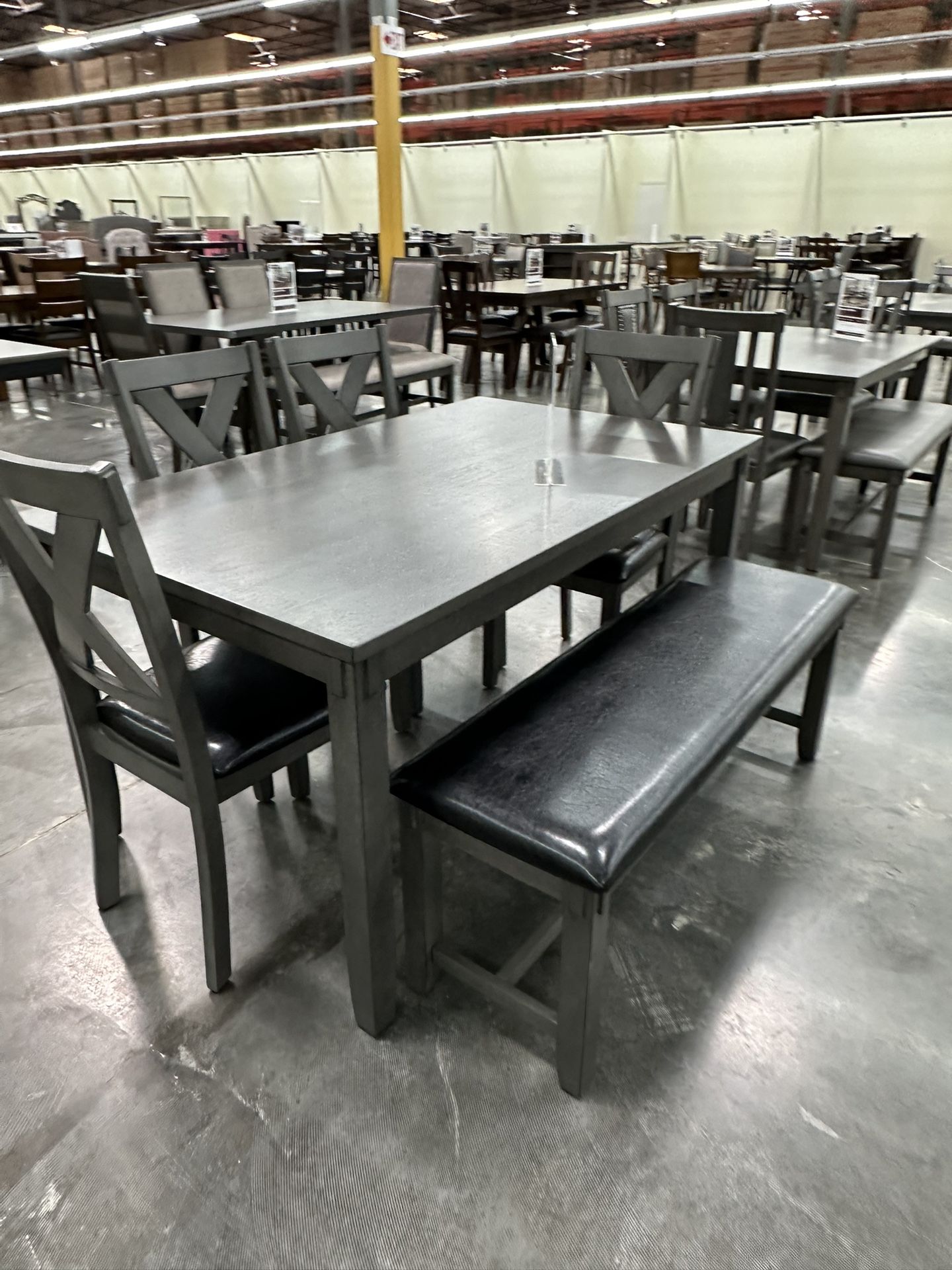 6 Pcs Dining Set Table + 4 Chairs + Bench Color: Espresso. Bonito Conedor De 6 Piezas Color Cafe. 💢 Comedor De 6 Piezas Nuevo En Caja