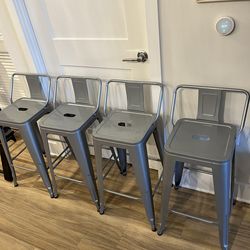 FOUR (4)  Low Back Counter Height Barstools 26" Industrial Barstool Patio Stool