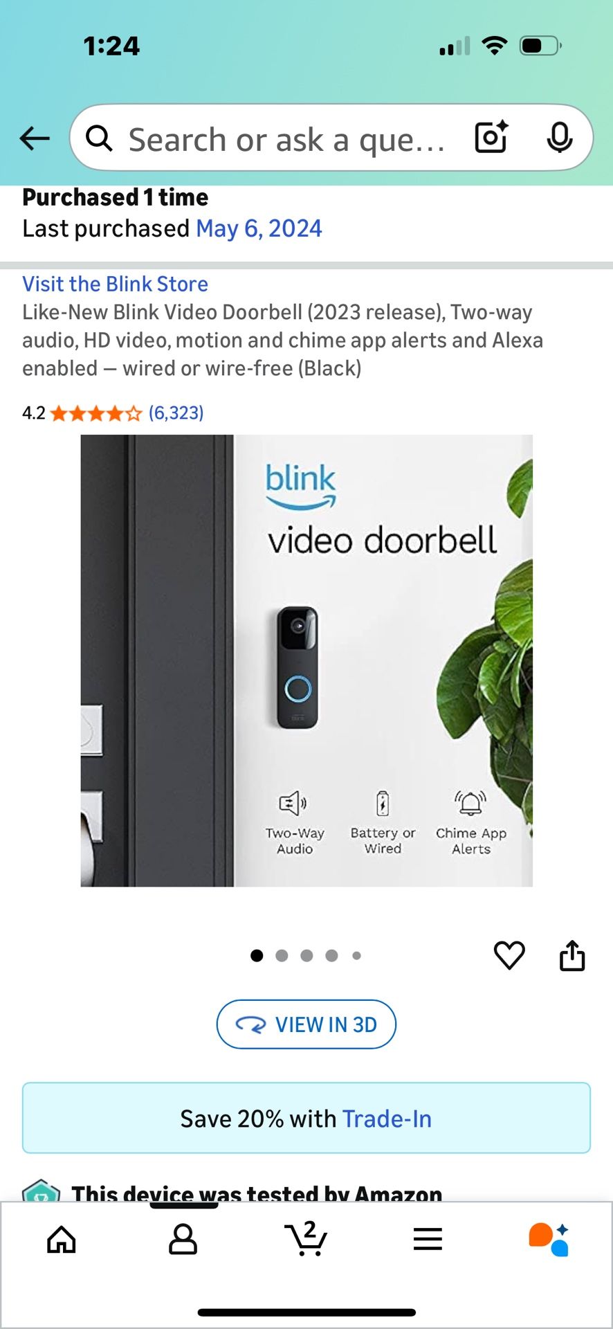 Like-New Blink Video Doorbell (2023 release), Two-way audio, HD video, motion and chime app alerts and Alexa enabled — wired or wire-free (Black)