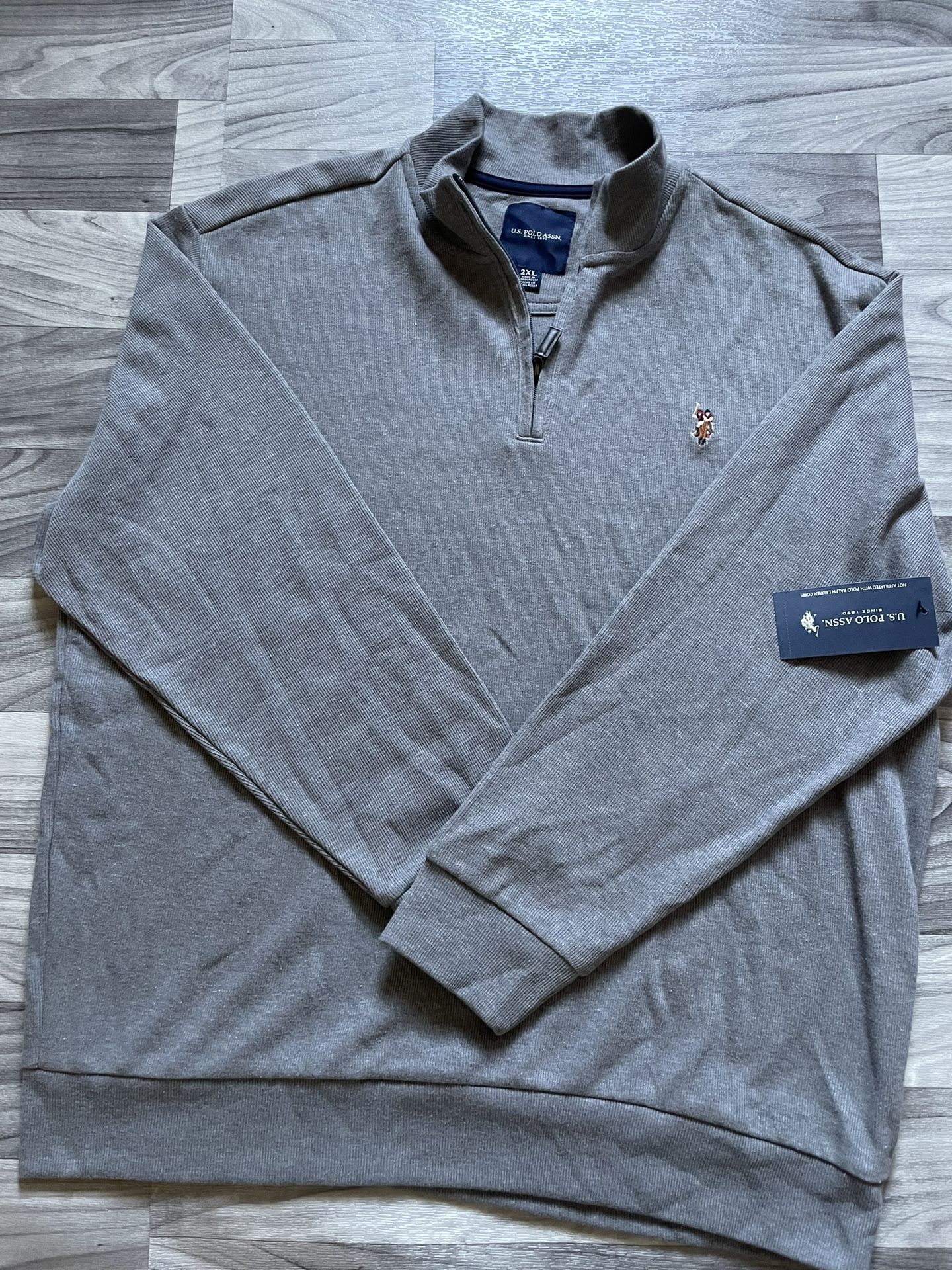 US Polo Assn Men’s Quarter Zip Gray Pullover Sweater 2XL NWT