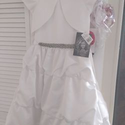 Beautiful white Flower Girl / Communion Dress With Diamond Band And Over Piece