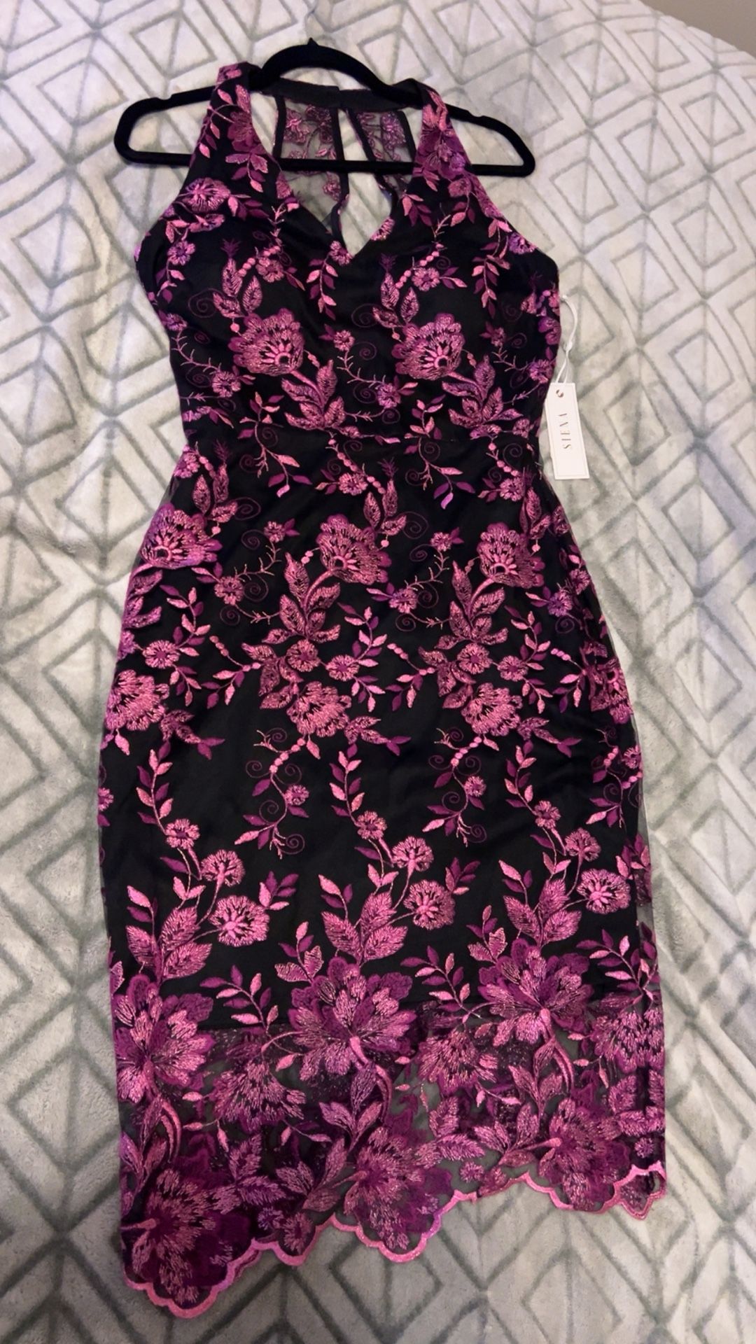 Black And Pink Floral Lace Dress