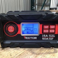 Vector 15 Amp Automatic 12V Battery Charger with 50 Amp Engine Start and Alternator Check