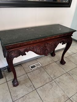 Mahogany Carved Marble Vintage Entrance Table