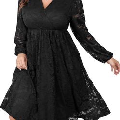 BNWT Pinup Fashion Black Lace Faux Wrap Dress - Size 14W
