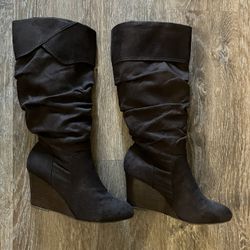 Dark Brown Faux Suede Slouch Boots Sz 9 1/2