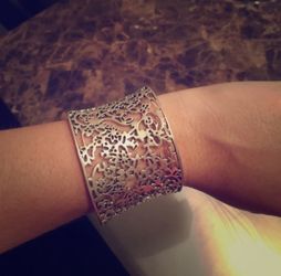 Vintage Silver Plated Bangle Cuff Design Bracelet Eternity Open Scrolled Filigree