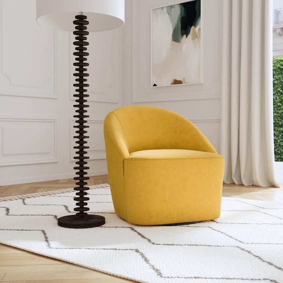 Barrel Swivel Accebt Chair Mustard Yellow Fabric, Wood, Metal, Others. 31"x31"x31"h. New Especial Price