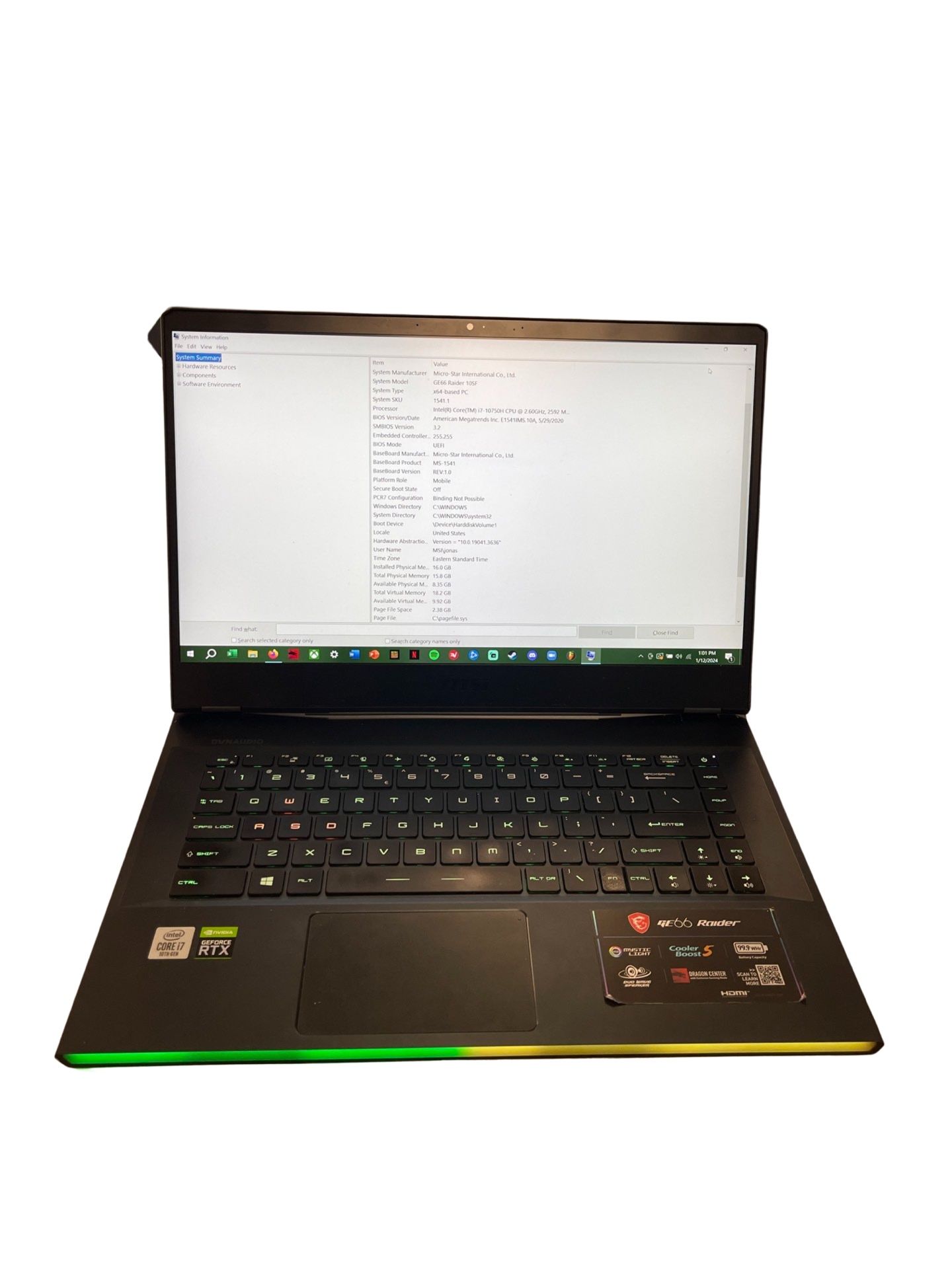 GAMING LAPTOP - MSI GE66 Raider 10SF 15.6”